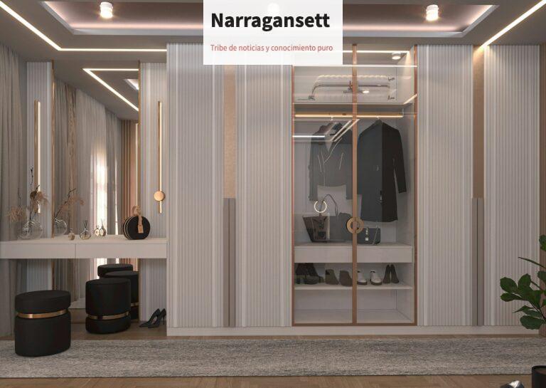 a room with a tv and shelves